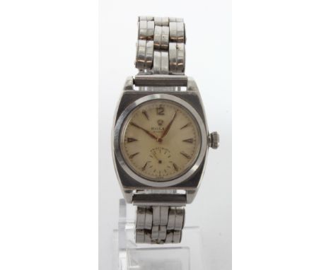 Rolex Oyster Precision stainless steel cased manual wind gents wristwatch, circa 1940s. The cream dial with gilt arrow marker