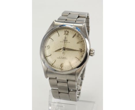 Gents stainless steel cased Tudor (Rolex) Oysterthin manual wind wristwatch, circa 1970. The silvered dial with Arabic numera