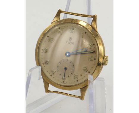 Gents 9ct cased Tudor (Rolex) manual wind wristwatch, hallmarked Edinburgh 1958. The cream dial with Arabic numerals, black o