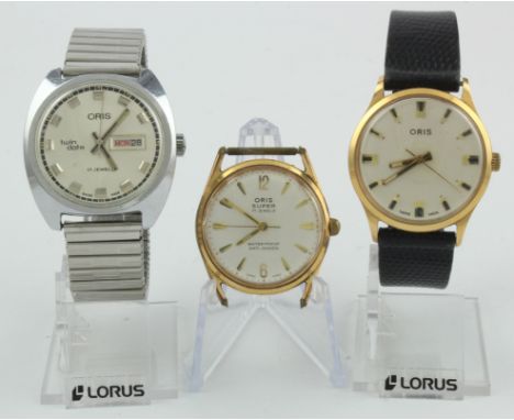 Oris, three manual wind gents wristwatches. Models include; Twin Date, Super and one unmarked. Both named models working when