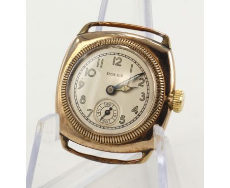 Rolex 9ct cased manual wind wristwatch, circa 1930s. The silvered dial with Arabic numerals, black outer minute track and sub