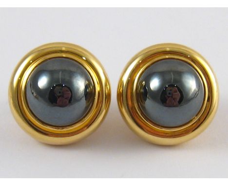 Tiffany & Co. A pair of 18 carat gold haematite earrings by Paloma Picasso for Tiffany & Co, signed, haematite approx 15mm di