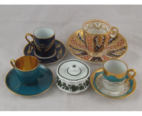 Four coffee cups and saucers, one Davenport, one Meissnet Limoges, one Rosenthal and a modern continental example, together w