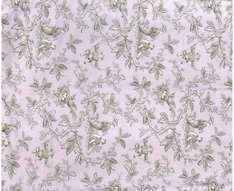 A pair of Colefax & Fowler chinoiserie printed pink interlined curtains with a pelmet, 195cm drop x 190cm wide (gathered to 1