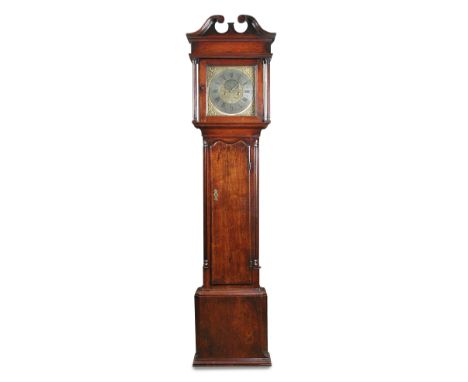 An 18th century mahogany eight day longcase clock with rocking ship automaton, the hood with swanneck pediment, above shaped 