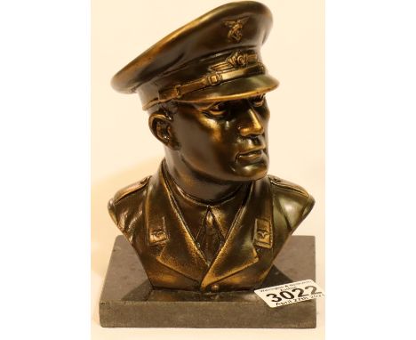 A large cast metal bronzed bust, The Gallant Luftwaffe Officer, raised on a granite plinth, H: 19 cm. P&amp;P Group 3 (£25+VA