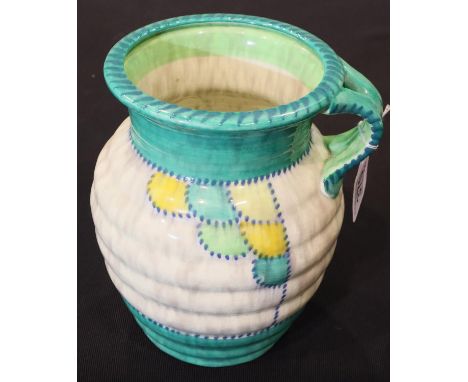 Crown Ducal Charlotte Rhead type jug, unsigned. H: 21cm. P&amp;P Group 3 (£25+VAT for the first lot and £5+VAT for subsequent