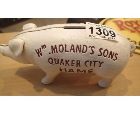 Cast iron pig money box, L: 20 cm. P&amp;P Group 1 (£14+VAT for the first lot and £1+VAT for subsequent lots) 
