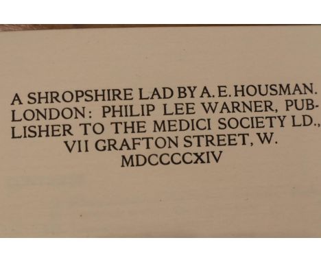 A E Housman, A Shropshire Lad, limited edition on Ricardi paper 731/1000, in good condition with uncut end papers. P&amp;P Gr