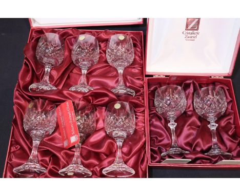 Cased set of Cristallerie Zwiesel wine glasses x6 and a further cased set of two cut glasses. P&amp;P Group 3 (£25+VAT for th