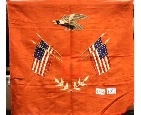 American Civil War, a Union possibly regimental square pennant, embroidered on silk, believed period, 53 x 53 cm. P&amp;P Gro