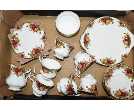 Royal Albert Old Country Roses to include 6 cups, 6 saucers, 6 trios, milk and sugar together with a cake plate (21 pieces). 