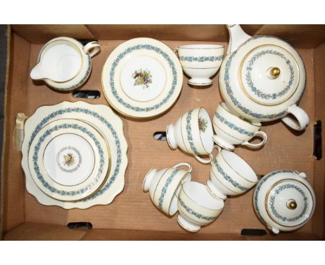 Wedgwood tea ware in the 'Appledore' pattern to include a teapot, 6 cups, 6 saucers, 6 sides, a cake plate, milk and a sugar 