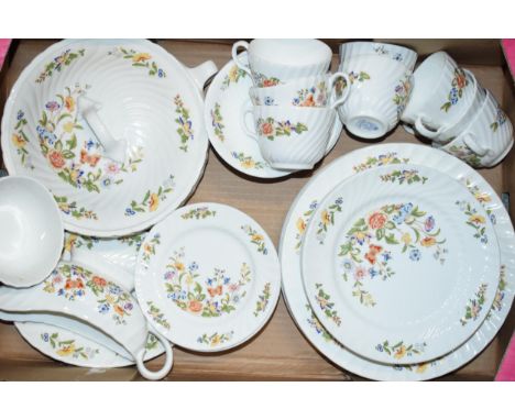 Aynsley tea and dinner ware in the 'Cottage Garden' pattern to include a tureen, cups, saucers, side plates, gravy boat and s