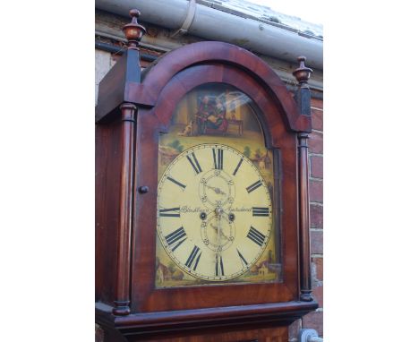 19th century mahogany cased 8 day Grandfather clock Blackburn of Gateshead, complete with pendulum, weights and finials, 223c