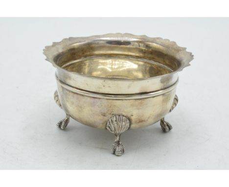 Hallmarked silver bowl raised on 4 ornate feet, 85.5 grams, Birmingham 1906, 10cm diameter.  