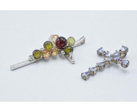 A pair of silver stone set cross pendants (2), 6cm longest.  