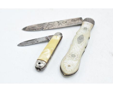 Silver and Mother of Pearl fruit knife, Sheffield 1888, together with a smaller metal example (2).  