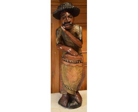 Large vintage wood carving of a tribal figure, 77cm tall.  
