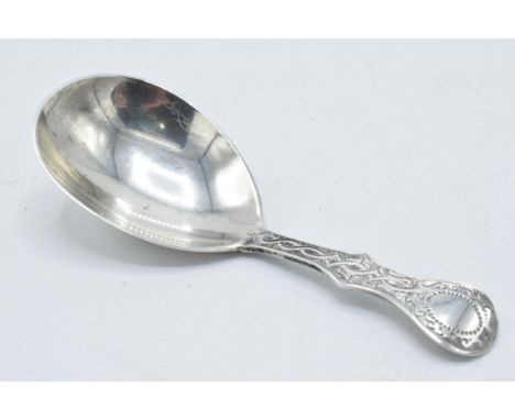 Victorian silver caddy spoon, London 1862, design to rear, 13.1 grams, 9cm long.  