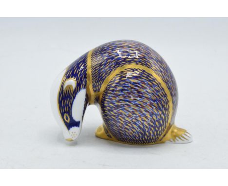 Royal Crown Derby paperweight Badger, first quality with gold stopper.  In good condition with no obvious damage or restorati