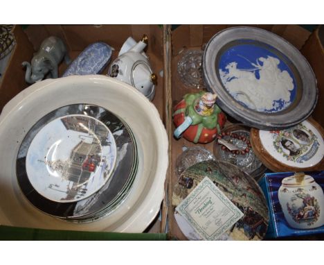 Mixed items to include a Midwinter elephant, 19th century plaster roundel, Burslem plate and others.  Collection only.