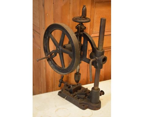 Cast metal vintage drill by Mancuna, 58cm tall, collection only.  