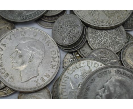 A collection of 1920-1946 silver coinage, approx. 160 grams, to include various denominations.  Condition varies.