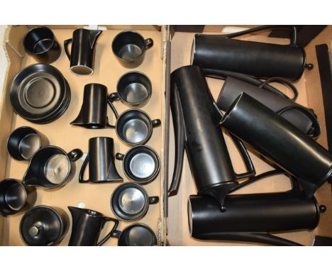 Wedgwood tea ware in a matte black pattern to include coffee pots, cups, acuers and others, retro design (approx 20+ pieces).