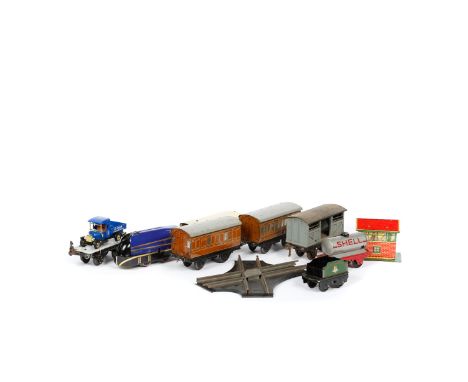 Hornby O gauge rolling stock. Passenger Brake Van NE. 2x No.1 Passenger Coach. No.1 Goods Van. Gas Cylinder Wagon. Hopper Wag
