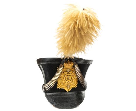 An officer’s gilt Bell Topped shako, 1829-44, of The 11th (North Devon) Regiment, black beaver body, with patent leather top,