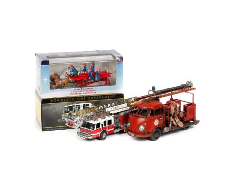 A quantity of fire service related vehicles etc. by various makes. Including; Code 3 Collectables 1/136 scale LA, NY, Chicago