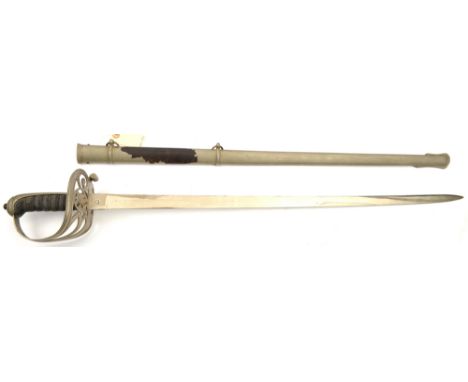 A late Vic Irish Rifle regiment officer’s sword, very slightly curved, flat blade 32½” (cleaned and plated), 1827 pattern hil