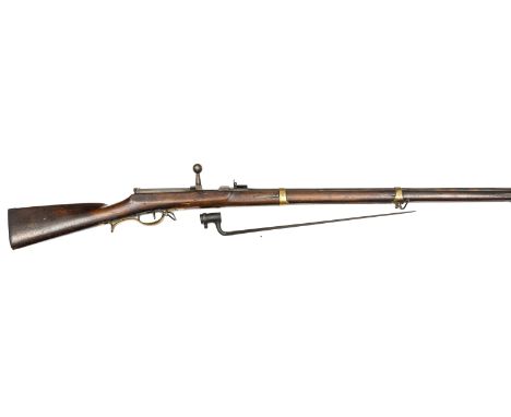 A scarce 15.4mm Prussian Dreyse Model 1841 bolt action needle fire rifle, 56” overall, barrel 35” with deep 4 groove rifling,