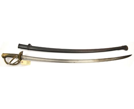 A good French M 1822 light cavalry trooper’s sword,  curved, fullered blade 36”, marked “Mre d’Armes de Chatt. Janvier 1878 =