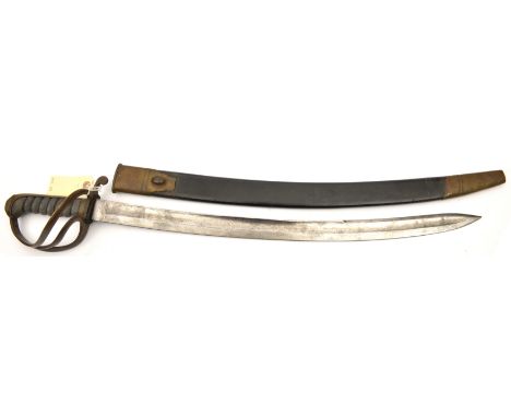 A good constabulary type sidearm, curved, fullered blade 23½”, brass hilt with knucklebow and 2 sidebars, stepped pommel, wir