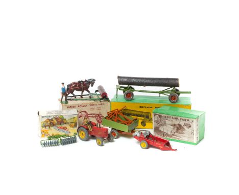 A small quantity of Britains Farm. Farm Trailer (130F). In mid green with tipping action, orange chassis, staves and wheels, 
