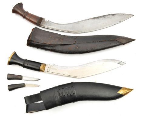 A military type kukri, blade 13”, marked “2887” at forte, shaped brown wood grip, with pommel cap, in its leather sheath (com