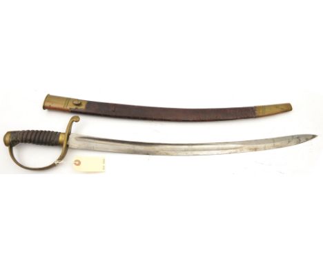 A Constabulary sidearm,  curved, fullered blade 23½”, marked Mole on backstrap, brass hilt with plain knucklebow, stepped pom