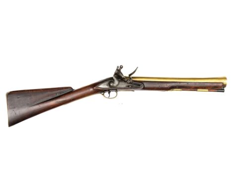 A scarce brass barrelled flintlock blunderbuss with muzzle inscription, by Griffin & Tow, c 1780,29½” overall, swamped barrel