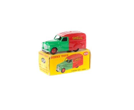 Dinky Toys Austin Van 'SHELL' (470). In red and mid green with 'SHELL/BP' to sides, red wheels with black rubber tyres. Boxed