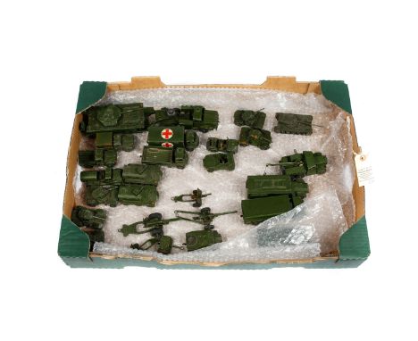 26+ Dinky Toys military vehicles. Including; Centurion Tank, Antar Tank Transporter, Army Wagon, Military Ambulance, 2x Army 