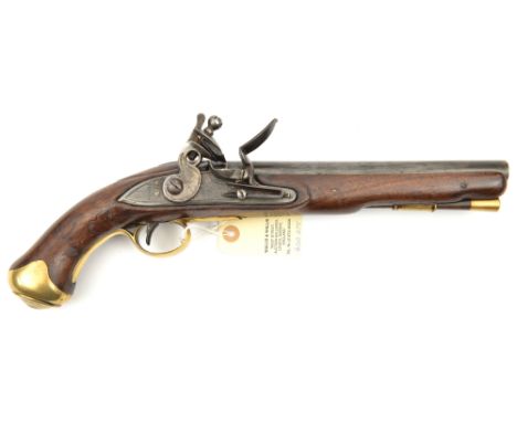 A .56” (?) flintlock holster pistol of Light Dragoon type, 15” overall, barrel 9” with ordnance proofs, the cast replacement 
