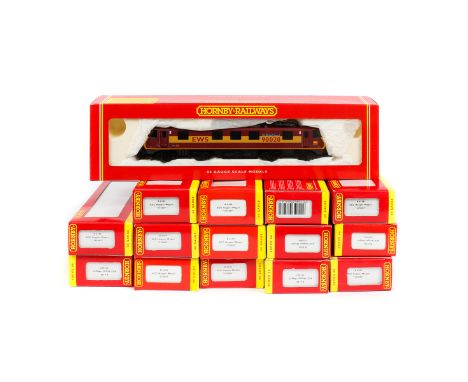 A quantity of OO gauge railway by Hornby. An EWS Class 90 Bo-Bo electric loco, Sir Michael Heron 90020, in maroon and yellow 