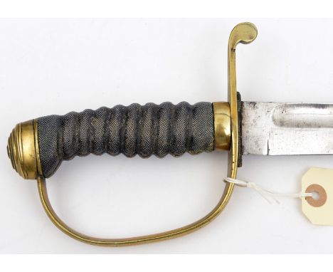 A mid 19th century police sidearm, curved fullered blade 24”, brass hilt with plain knucklebow and quillon, stepped pommel, r