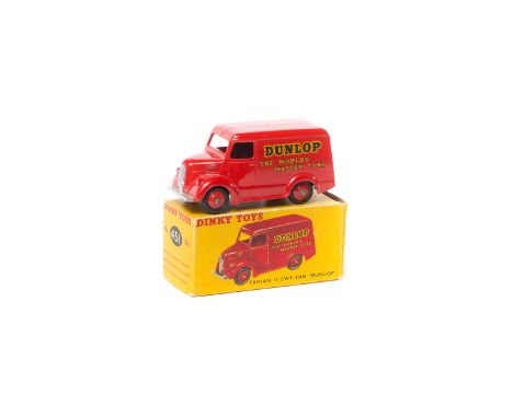 Dinky Toys Trojan 15cwt Van 'DUNLOP' (451). In red with red wheels and black rubber tyres, 'DUNLOP The World's Master Tyre' t