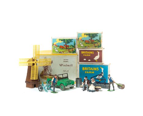 A quantity of various makes. An F.G. Taylor & Son Windmill (531) in dark brown with yellow vanes. 5 Britains items - Man with