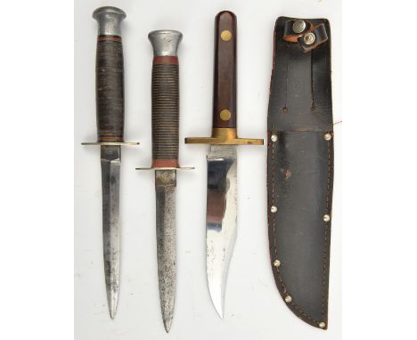 A Bowie knife, 5¾” blade marked “Bowie Knife William Rodgers England”, brass mounted rosewood hilt, blade retains most origin