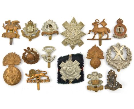 15 cap/glengarry badges:  4th H, Queens without title, Buffs, KORR, R Fus, Bedford, Somerset LI, RSF, E Surrey, Welch, Black 