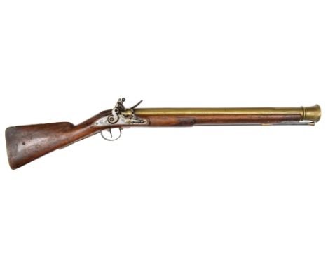 A good rare 1718 pattern naval brass barrelled flintlock blunderbuss, 44½” overall, the earlier bell mouth barrel having rais